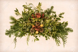 12187003-Grunge-vintage-Victorian-Christmas-floral-arrangement-decoration-with-roses-within-pine-branches-and-Stock-Photo